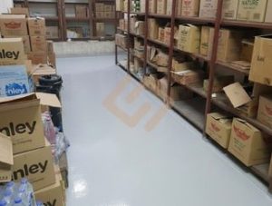 Heavy duty industrial flooring with semi gloss grey coating by Chemflex Chemicals for a supermarket store facility in Karapitiya, Sri Lanka.